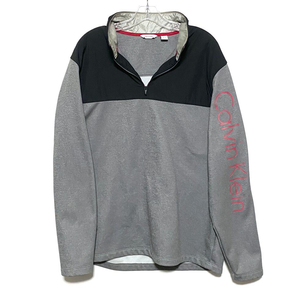 Calvin Klein Pullover 1/4 Zip Sweatshirt Spell Out Black Gray Colorblock Mens XL